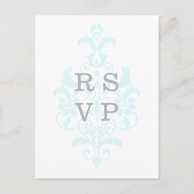 Carte postale Aqua Subtle Mariage damassé RSVP (Devant)