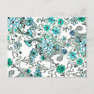 Carte Postale Aqua turquoise aquarelle peinte à la main florale