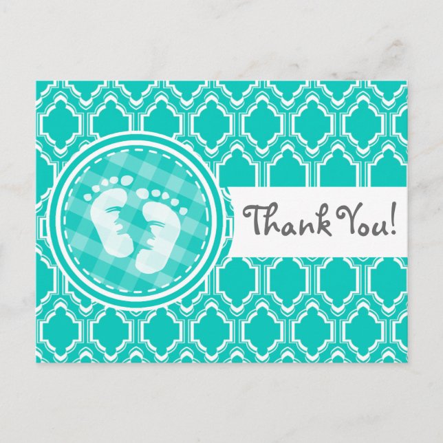 Carte Postale Aqua Turquoise Retro Baby shower pieds bébé (Devant)