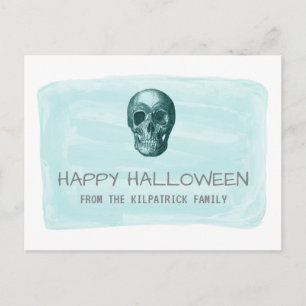Carte postale Aqua Watercolor Skull Halloween