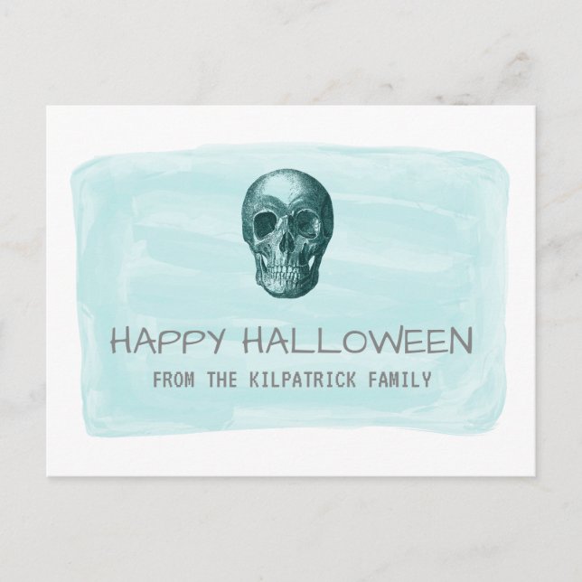 Carte postale Aqua Watercolor Skull Halloween (Devant)