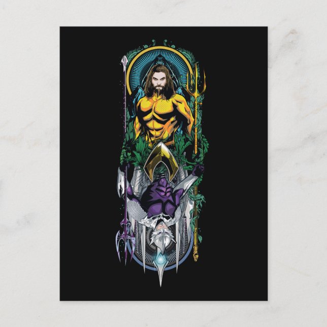 Carte Postale Aquaman | Panneau Art Nouveau réversible Orin & Or (Devant)