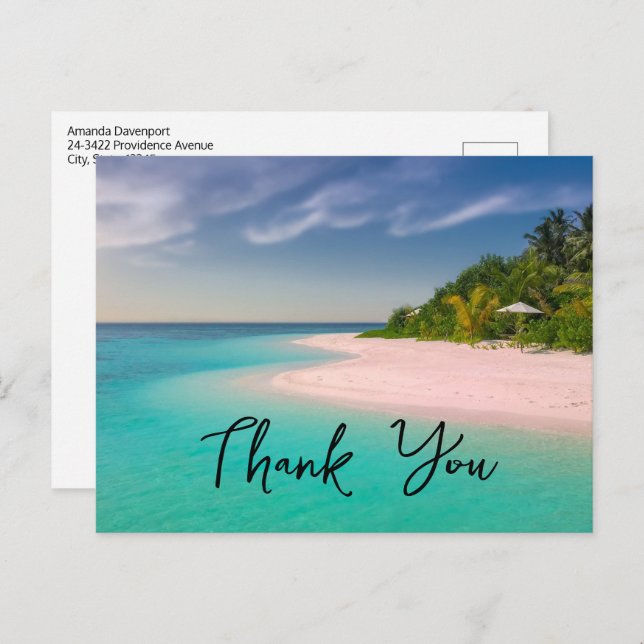 Carte Postale Aquamarine Ocean Tropical Beach Scenic Thank You (Devant / Derrière)
