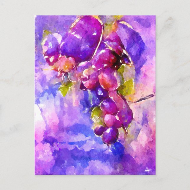 Carte Postale Aquarell. raisins de cuve en bleu et violet. (Devant)