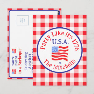 Carte Postale Aquarelle 250 ans Drapeau USA Rouge Vichy FÊTE 177