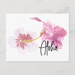 Carte Postale Aquarelle à la main Hawaii Hibiscus rose floral