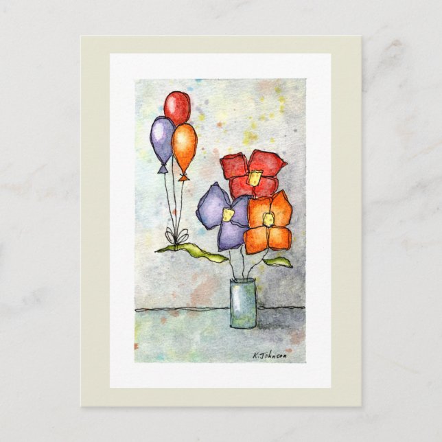 Carte postale Aquarelle à trois fleurs de ballon (Devant)