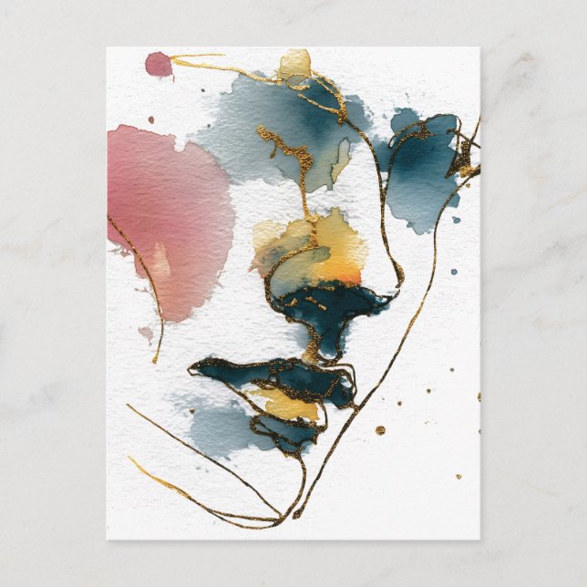 Carte Postale Aquarelle Abstraite avec lignes or (Devant)