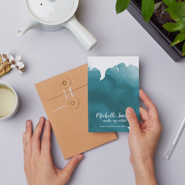 Carte Postale Aquarelle Abstraite couleur turquoise trait de bro (Créateur téléchargé)