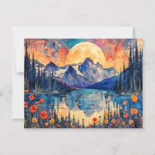 Carte Postale Aquarelle Abstraite illustration de la pleine lune