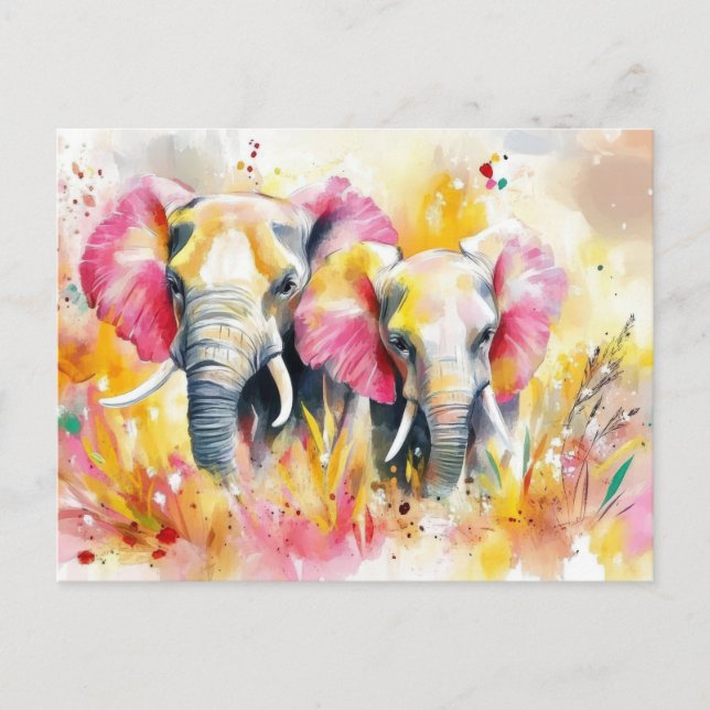 Carte Postale Aquarelle abstraite Illustration d'un éléphant (Devant)