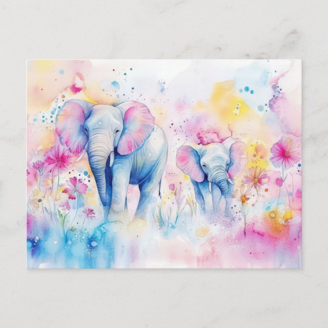 Carte Postale Aquarelle abstraite Illustration d'un éléphant (Devant)