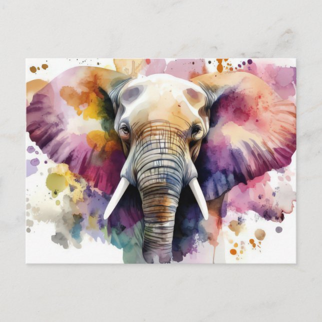 Carte Postale Aquarelle abstraite Illustration d'un éléphant (Devant)