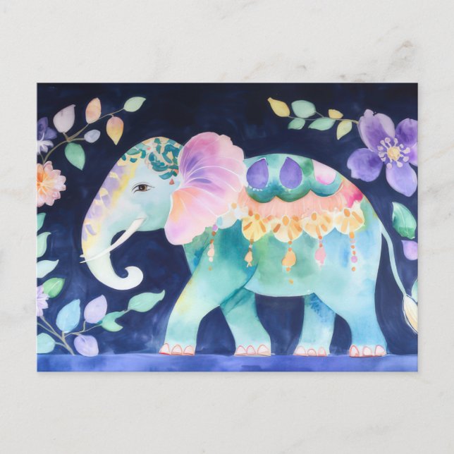 Carte Postale Aquarelle abstraite Illustration d'un éléphant (Devant)