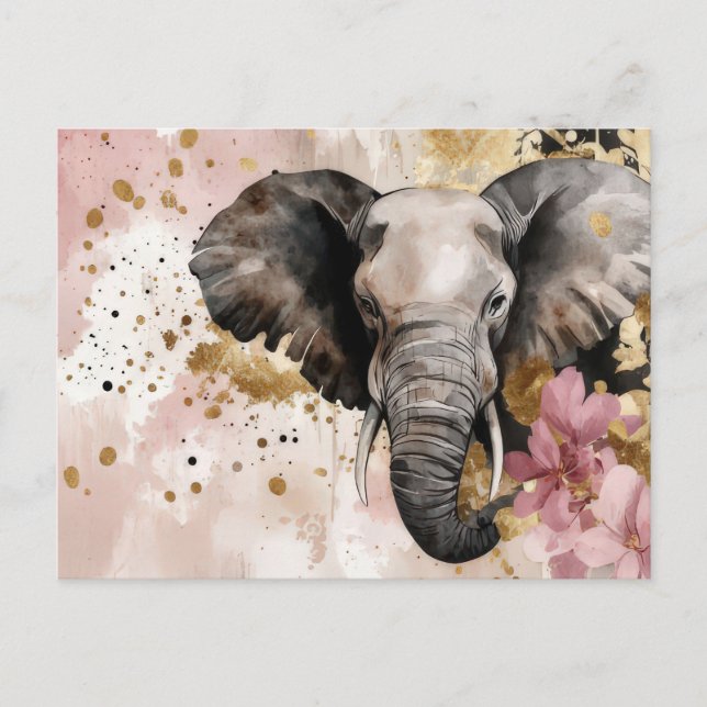 Carte Postale Aquarelle abstraite Illustration d'un éléphant (Devant)