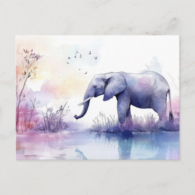 Carte Postale Aquarelle abstraite Illustration d'un éléphant (Devant)
