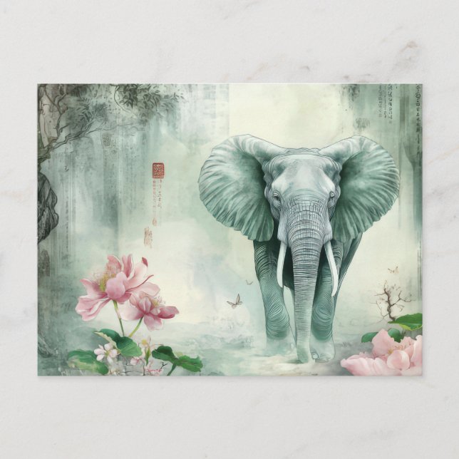 Carte Postale Aquarelle abstraite Illustration d'un éléphant (Devant)