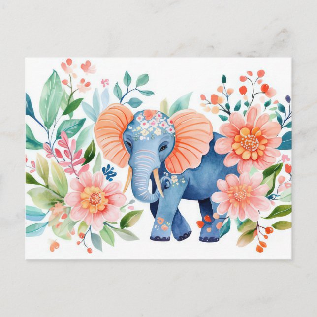 Carte Postale Aquarelle abstraite Illustration d'un éléphant (Devant)