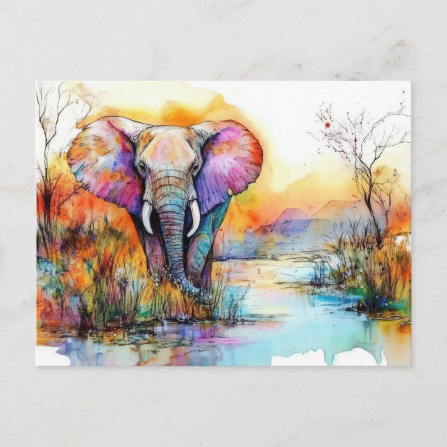 Carte Postale Aquarelle abstraite Illustration d'un éléphant (Devant)