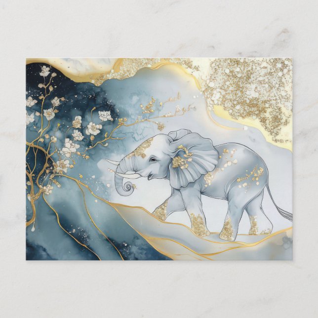 Carte Postale Aquarelle abstraite Illustration d'un éléphant (Devant)