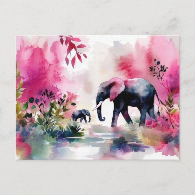 Carte Postale Aquarelle abstraite Illustration d'un éléphant (Devant)