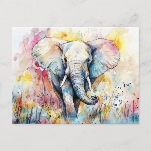 Carte Postale Aquarelle abstraite Illustration d'un éléphant (Devant)