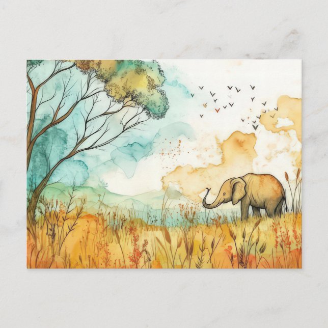 Carte Postale Aquarelle abstraite Illustration d'un éléphant (Devant)