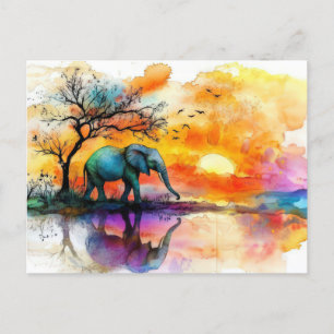 Carte Postale Aquarelle abstraite Illustration d'un éléphant
