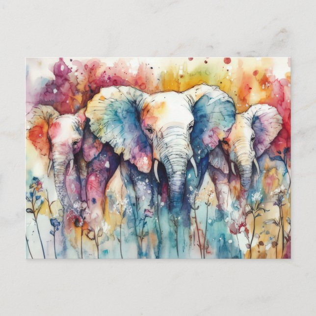 Carte Postale Aquarelle abstraite Illustration d'un éléphant (Devant)