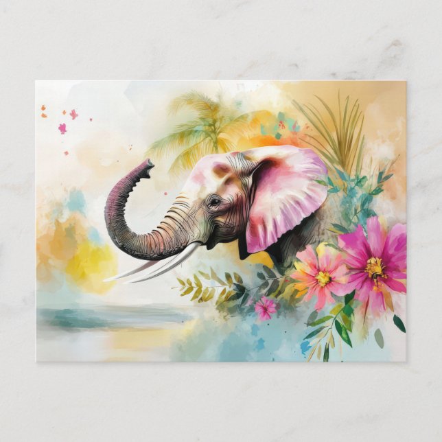 Carte Postale Aquarelle abstraite Illustration d'un éléphant (Devant)