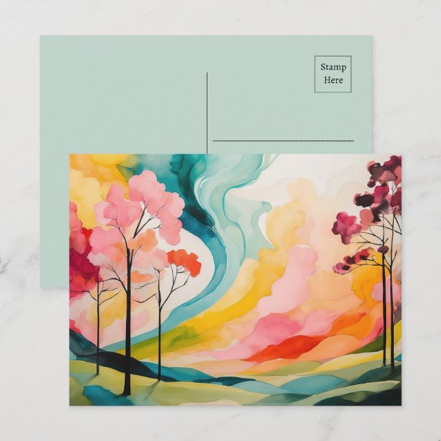 Carte Postale Aquarelle Abstraite Vivid Springtime (Devant / Derrière)