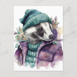 Carte Postale Aquarelle adorable Badger