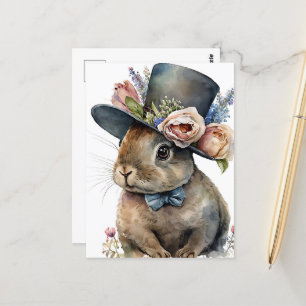 Carte Postale Aquarelle adorable Rabbit portant un Casquette