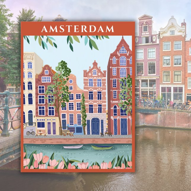 Carte Postale Aquarelle Amsterdam Holland Pays-Bas (Créateur téléchargé)