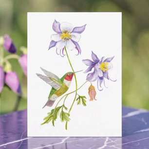 Carte Postale Aquarelle Ancolie avec Colibri