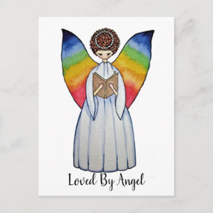 Carte Postale Aquarelle Angel Avec Arcs-En-Ciel Lire Un Livre