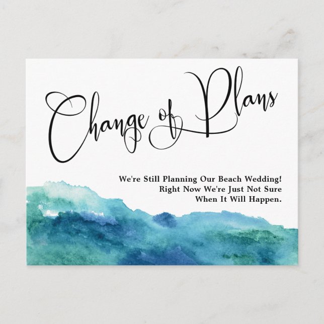 Carte Postale Aquarelle Aqua Changement de plans Mariage reporté (Devant)