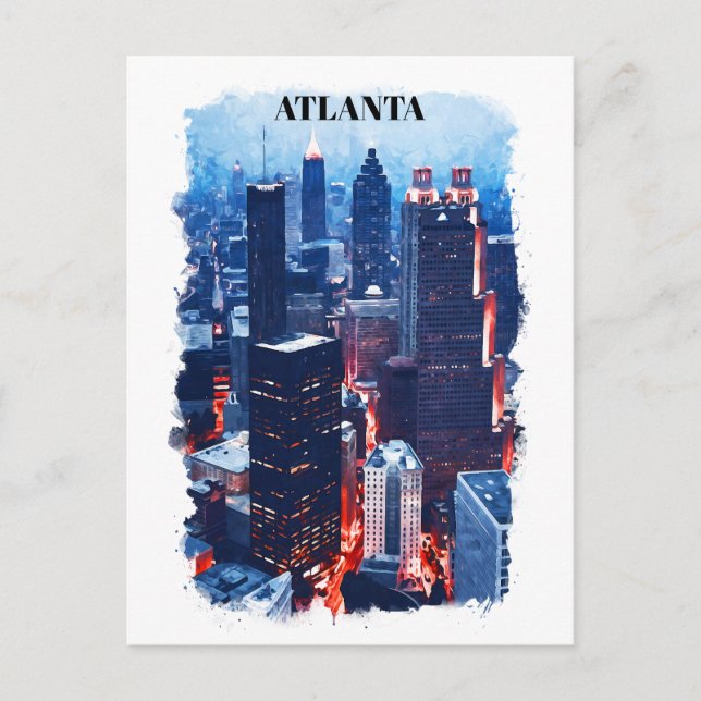 Carte Postale Aquarelle Atlanta Georgia Skyline City View (Devant)