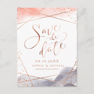 Carte Postale Aquarelle aurifère rose Géométrique enregistrer la