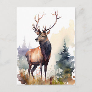 Carte Postale Aquarelle avec Majestic Antlers dans les Fores
