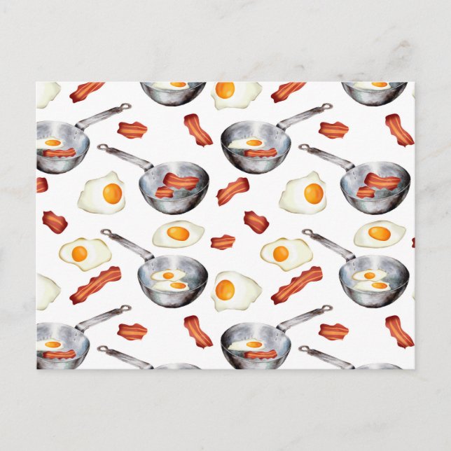 Carte Postale Aquarelle Bacon & Oeufs Petit déjeuner Motif alime (Devant)