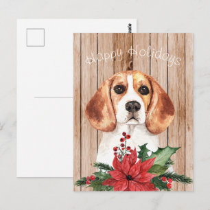 Carte Postale Aquarelle Beagle & Bouquet de Noël
