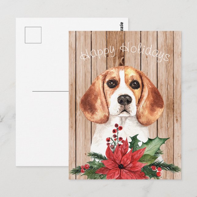 Carte Postale Aquarelle Beagle & Bouquet de Noël  (Devant / Derrière)