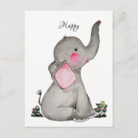 Aquarelle Bébé Eléphant Mignonne Avec Fleurs Minus