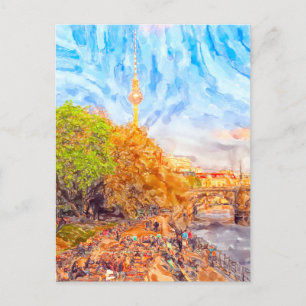 Carte Postale Aquarelle Berlin. Humeur du soir dans le parc Monb