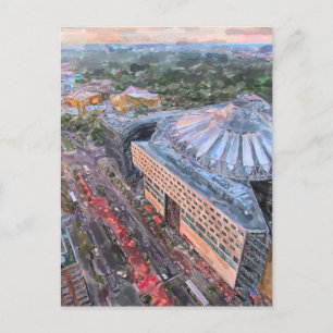 Carte Postale Aquarelle Berlin. Soirée sur Sony Center et Ti