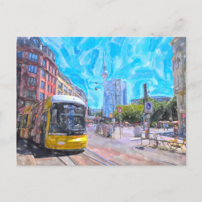Carte Postale Aquarelle Berlin. Streetcar sur Hackescher Markt. (Devant)