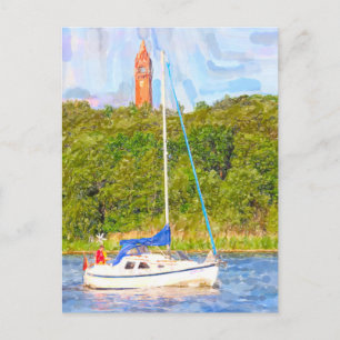 Carte Postale Aquarelle Berlin. Tour Grunewald et bateau Havel