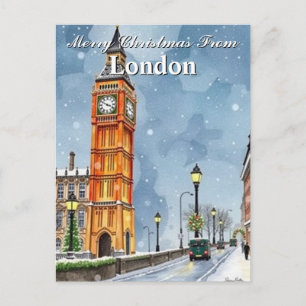 Carte Postale Aquarelle Big Ben Londres Noël Vacances