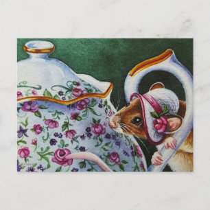 Carte Postale Aquarelle blanche Bonnet blanc pour souris à temps
